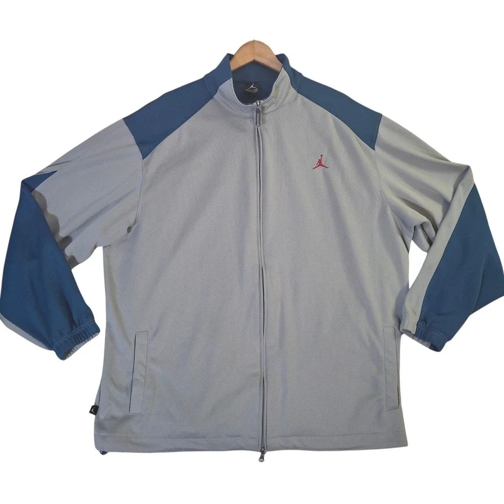 Jordan Mens Full Zip Track Jacket Gray Blue Red Spellout Jumpman XXL Mesh Coat